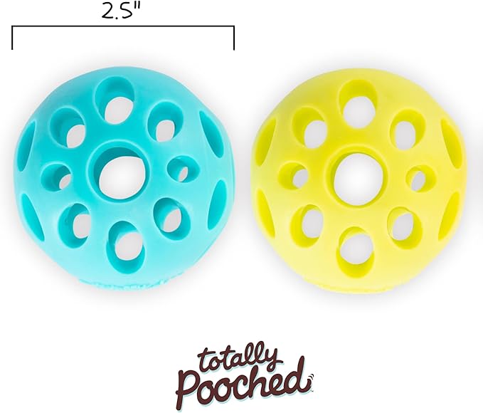 Messy Mutts Totally Pooched Huff'n Puff Ball | 2.5” TPR Puzzle Ball for Dogs | 2-in-1 Interactive Toy and Tooth Cleaner | Green