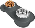 AsFrost Dog Food Bowls, BPA Free Stainless Steel Dog Food and Water Bowl Set, 2 Large Dog Bowls with No Spill Non-Skid Silicone Mat, Dog Dishes for Medium Large Sized Dogs Pet Bowls, 6 Cup, Grey