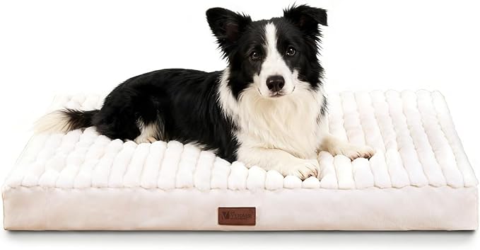 Orthopedic Dog Bed with Firm High-Density Egg Crate Foam, Machine Washable Cover & Non-Slip Bottom for Medium & Large Breeds (Beige, 35" L x 22" W x 3" H)