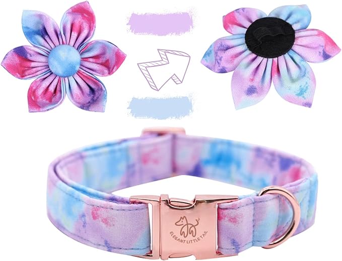 Elegant little tail Colorful Dog Collar for Female or Male Dogs, Flower Pet Collar Adjustable Dog Collars with Flower Gift for Medium Dogs