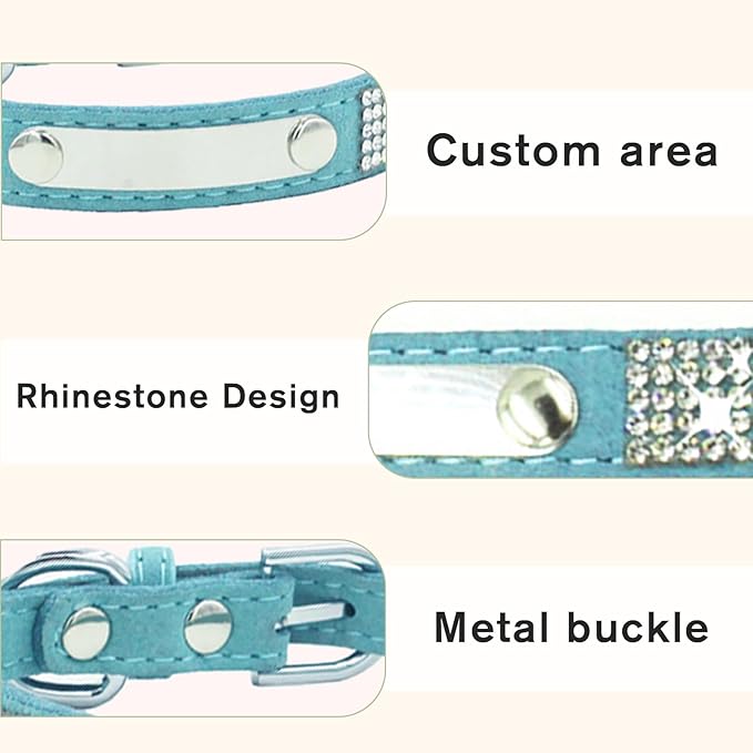Personalized Dog Collar with Rhinestone Name Tag - Glitter Polyester Collar Adjustable [Sky Blue,M]