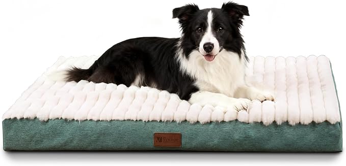 Orthopedic Dog Bed with Firm High-Density Egg Crate Foam, Machine Washable Cover & Non-Slip Bottom for Medium & Large Breeds (Green, 35" L x 22" W x 3" H)