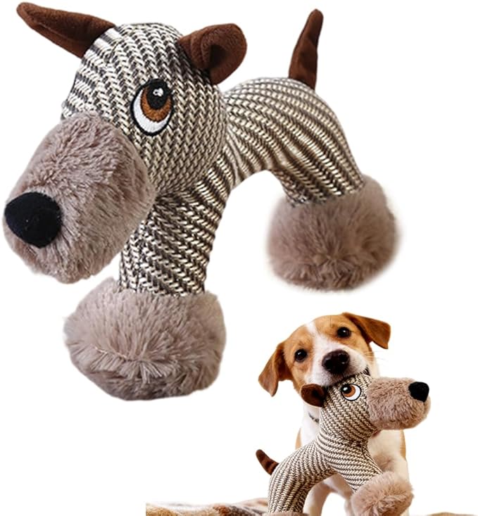Drkicsy Linen Dog Toys for Aggressive Chewers, Durable Plush Dog Squeak Toys, Indestructible Dogs Chew Toy for Indoor Interactive Play (Light Brown)
