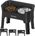 URPOWER Mess Proof Elevated Dog Bowls 4 Height Adjustable Raised Dog Bowl Stand with Stainless Steel Bowl, Slow Feeder & Licking Plate for Small, Medium & Large Dogs