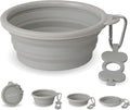 Bonza Collapsible Dog Bowls - 2 Pack, Small 12 oz, Dog Travel Accessories, Silicone Portable Dogs Bowl & Water Dish with Reinforced Rim & Carabiner for Hiking, Camping, and Car Trips, Light Gray