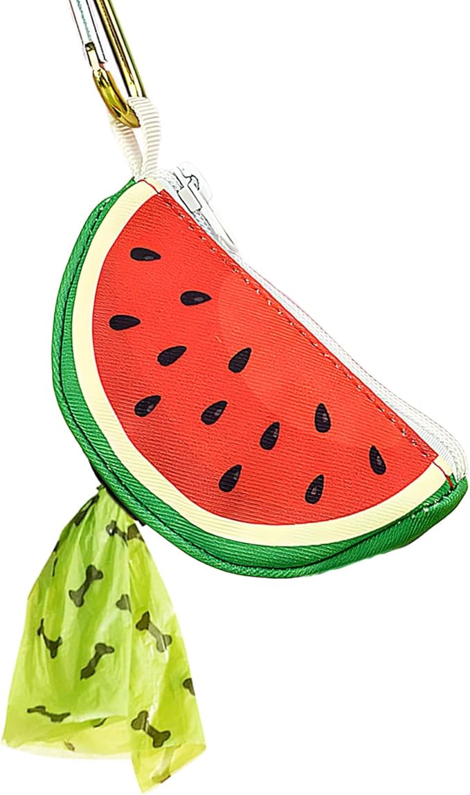 Watermelon Shaped Dog Poop Bag Holder Leash Attachment - Zipper Case Design, Potty Bag Dispenser Trash Bag Carrier Accessory for Dog Walking