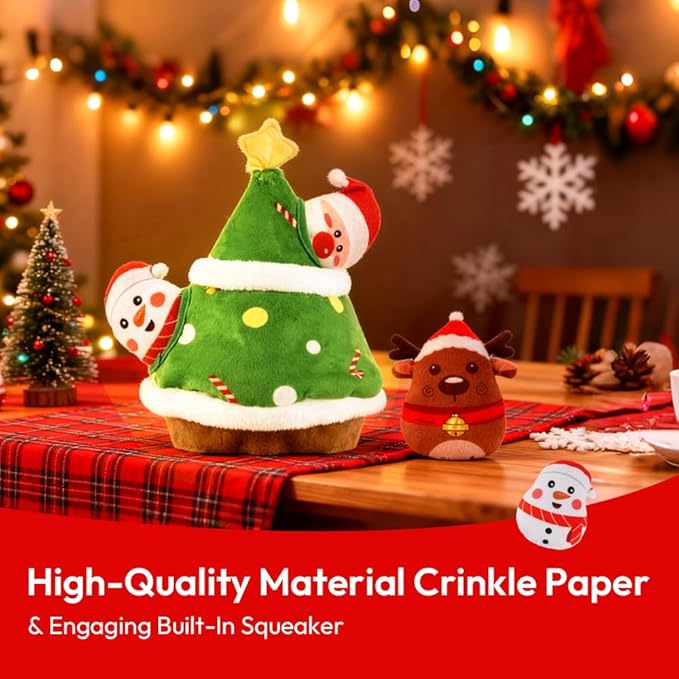 Christmas Dog Toys, Christmas Tree & Squeaky Santa Claus, Dog Christmas Plush Puzzle Chew Gifts