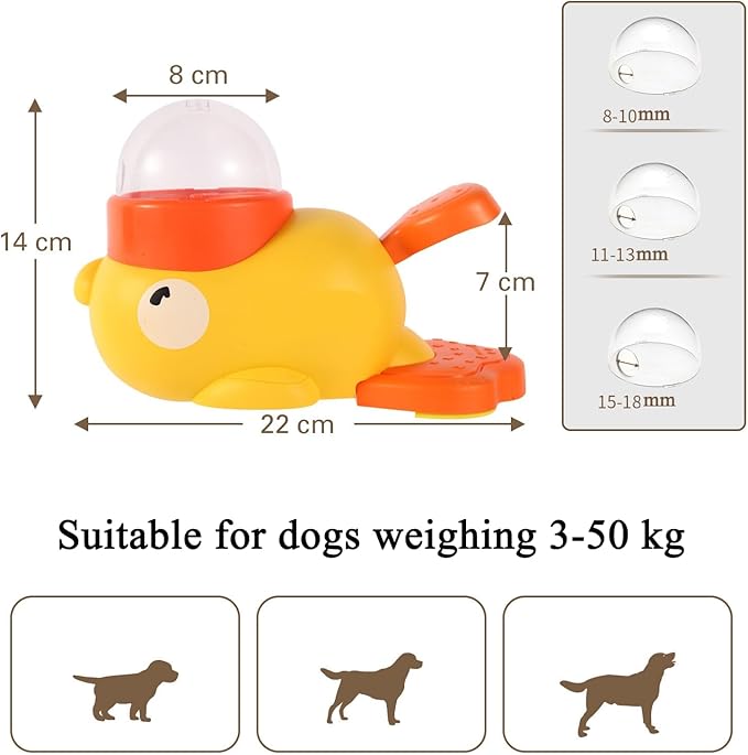 Dog Treat Dispenser Toy Interactive, Duck Cat Treat Dispenser, 2-in-1 Interactive Dogs Toys Food Puzzle Slow Feeder, Adjustable Slow Feeder for Dogs & Cats (Yellow*2)