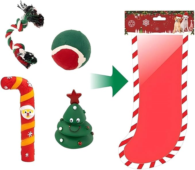 Christmas Dog Chew Toys Set Dog Gift Toy with Christmas Stocking or Xmas Gift Box Dog Toys for Aggressive Chewers (Christmas Sock Type 6)