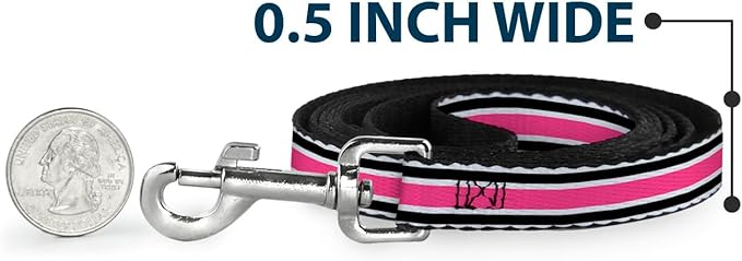 Dog Leash Stripes White Black White Pink 6 Feet Long 1.0 Inch Wide