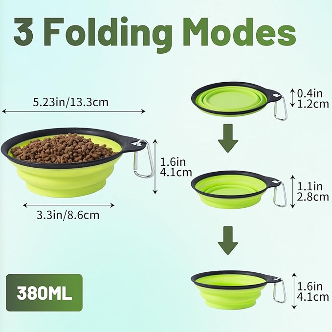 SLSON Dog Bowls Collapsible Pet Travel Feeder, 2Pack Integrated Molded Reinforced Rim Cat Water Dish Lightweight Foldable Food Dispenser for Pets Walking Parking Camping,Green and Blue,Small