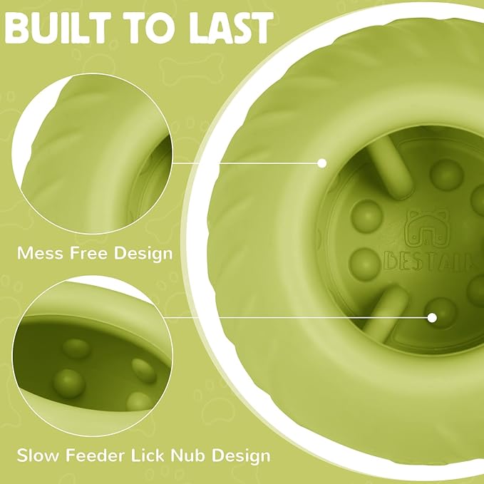 Long-Lasting Dog Lick Toy, Wobbly Dog Enrichment Lick Bowl to Keep Dogs Busy, Interactive Stuffable Dog Treat Feeder for Boredom, Silicone Treat Dispensing Chew Toy(Green,L)