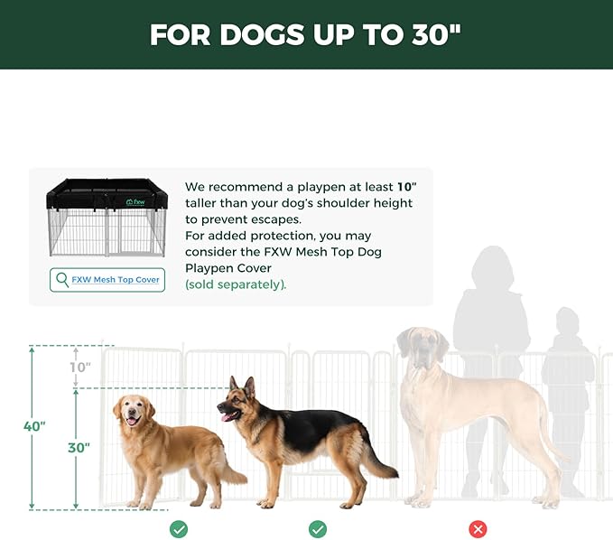 FXW Rollick Unleashed Dog Playpen for Indoor, Yard, RV Camping, 40 inch 8 Panels for Medium and Large Dogs, White│Patented