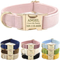 PETDURO Custom Dog Collar Personalized with Name Engraved Quick Release Rose Gold Metal Buckle for Large Medium Small Girl Dogs - Dog Leash and Bow Tie Available - Soft Comfy Velvet (Pink, XS)