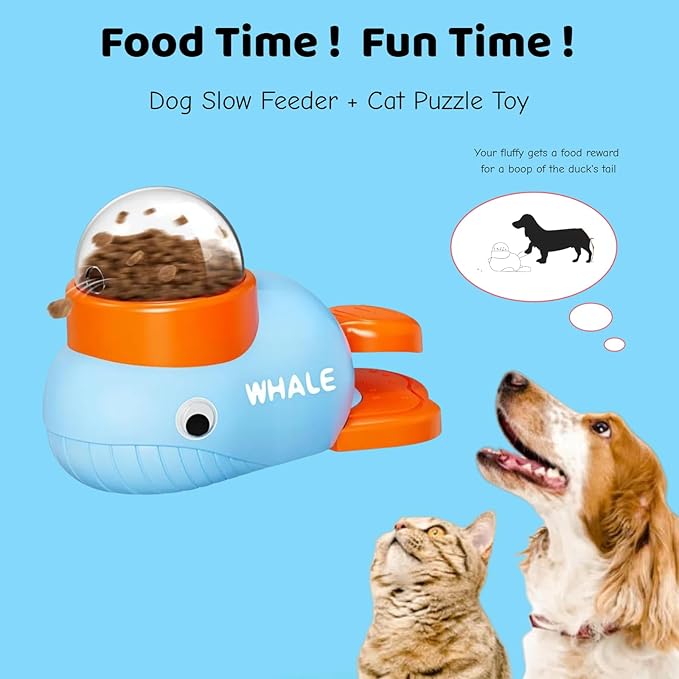 Dog Treat Dispenser Toy, Cat Puzzle Feeder, Interactive Durable Yellow Duck-Shaped Puzzle Feeder for Dog Cat Treat Toy (Whale)