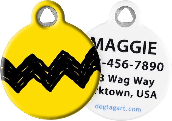 Dog Tag Art Charlie Brown Personalized Pet ID Tag for Dogs and Cats, Silent Polymer Coated Stainless Steel Nametag with Customized Identification Information - Small .875" Diameter