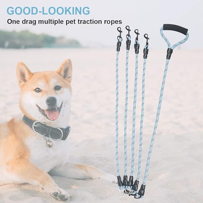 Dual Dog Leash 360° Tangle-Free - Reflective Heavy Duty, Comfortable Handle for Small/Medium/Large Dogs, Support Multiple Rope Addition (Blue 1, Four Leashes)