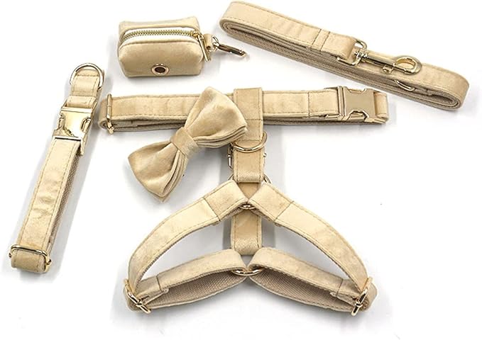 PETDURO Custom Dog Collar Personalized with Name Engraved Quick Release Rose Gold Metal Buckle for Large Medium Small Girl Dogs - Dog Leash and Bow Tie Available - Soft Comfy Velvet (Pale Brown, XS)