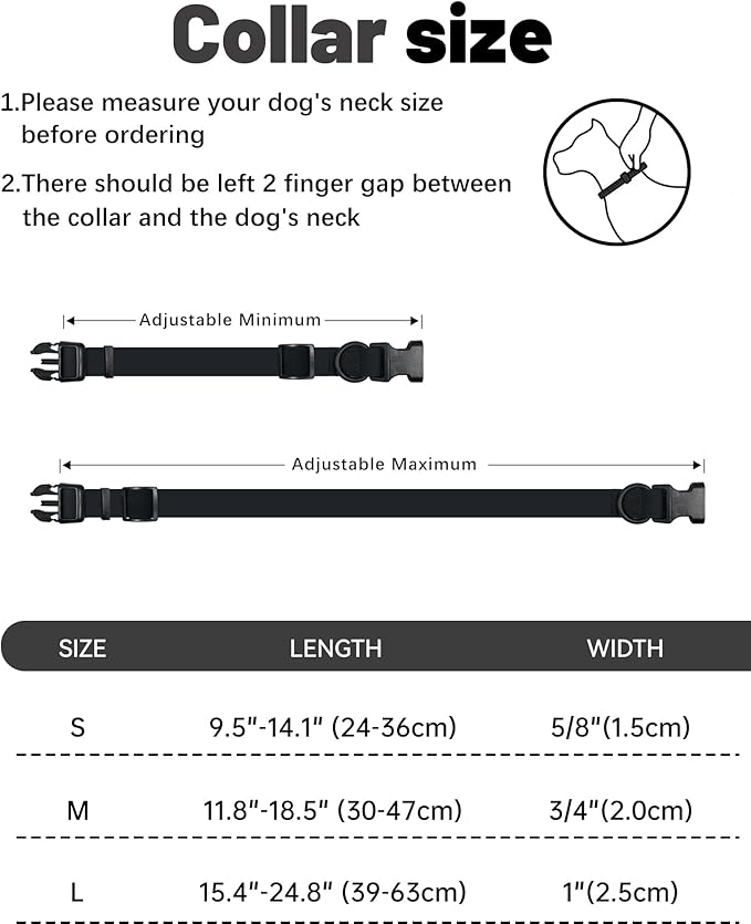 Waterproof Dog Collar, Rubber Adjustable Collars with Quick Release Buckle, Odor-Resistant, Easy to Clean Pet Collars for Small Medium or Large Dogs (Black, M 11.8-18.5 inch)