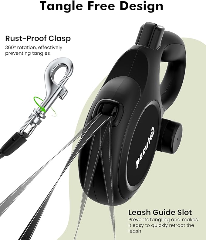 26ft Retractable Dog Leash, Heavy Duty Retractable Pet Leash with Poop Bag Holder, Anti-Slip Soft Grip, Reflective Dog Leashes for Medium Dogs Large Dogs 33lbs-110lbs(Black)