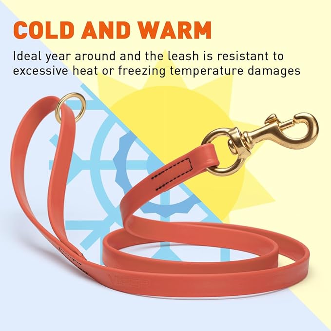 Viper Biothane K9 Working Dog Leash Waterproof Lead for Tracking Training Schutzhund Odor-Proof Long Line with Solid Brass Snap for Puppy Medium and Large Dogs 6ft, Coral