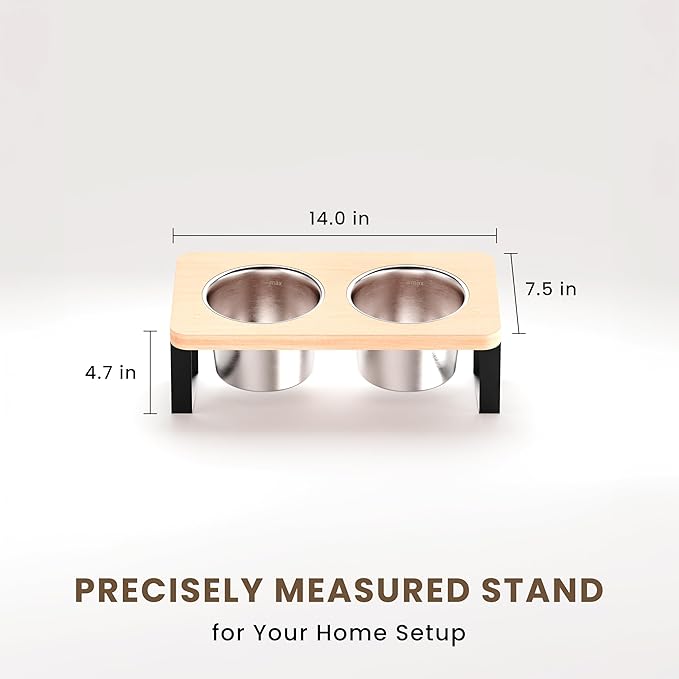4.7" Tall Elevated Dog Bowls - Ergonomic Stainless Steel Dog Bowls with 10° Tilt in Bamboo Wood Stand for Puppies, Small, and Short-Legged Breed