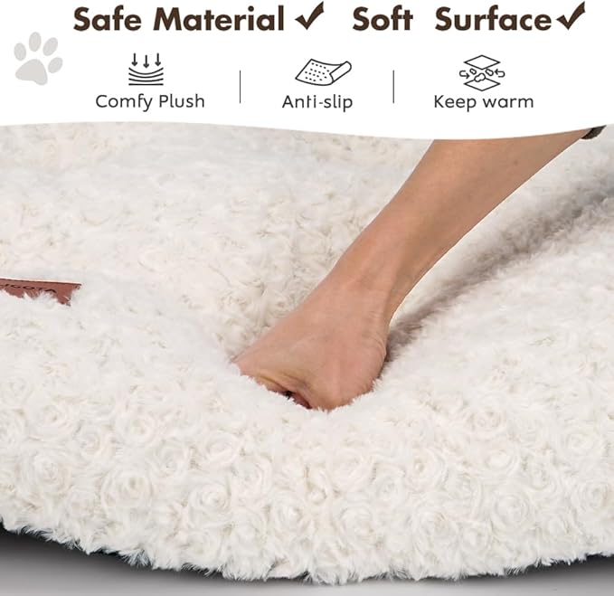 Dog Bed Crate Pad - Rosette Pattern White Velvet Pet Bed Anti-Slip Comfy Kennel Pad for Crates Rosette White XL
