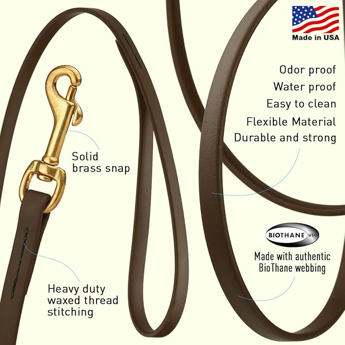Viper K9 Biothane Working Dog Leash Waterproof Lead for Tracking Training Schutzhund Dog Sport & Search - Odor-Proof Long Line with Solid Brass Snap for Puppy Medium Large 1/2" x 20ft Chocolate Brown
