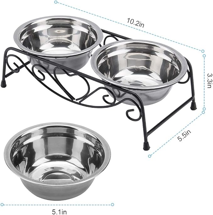 Pet Bowl, Double Cat Dog Waterer Bowls Stainless Steel Elevated Pet Water Food Feeder with Non-Slip Raised Stand for Small Dogs Cats Puppy Kitty