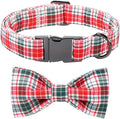 ARING PET Christmas Dog Collar with Bow, Cute Xmas Red Green Plaid Bowtie Pet Collars for Puppy Small Medium Large Girl Boy Dogs-L