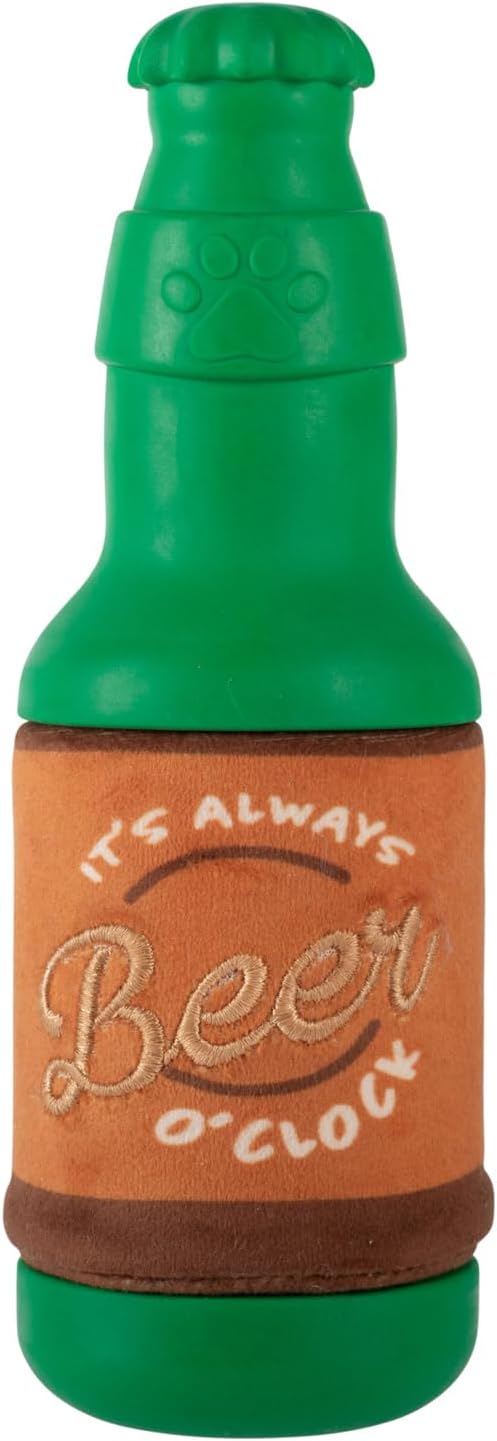 Fringe Studio Beer O'CLOCK Rubber Dog Toy with Plush Exterior, Pet Shop Collection (519025)