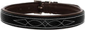 Exion Geniun Leather Dog Collar Designer Stitched Soft Leather Padded- Suitable for Small Medium Large X-Large Dogs for Walking Running- Black with Havana Padding