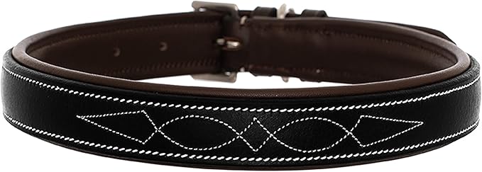 Exion Geniun Leather Dog Collar Designer Stitched Soft Leather Padded- Suitable for Small Medium Large X-Large Dogs for Walking Running- Black with Havana Padding