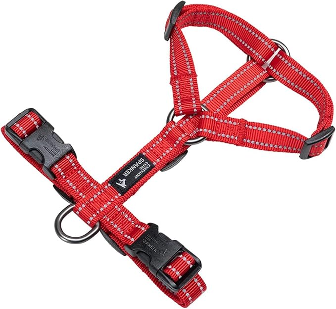 EXCELLENT ELITE SPANKER No Pull Dog Harness Reflective Nylon Vest L-Shaped Adjustable Easy Pet Harness for Small Medium Large Breeds Dogs Walking Training Black Red(Red-L)
