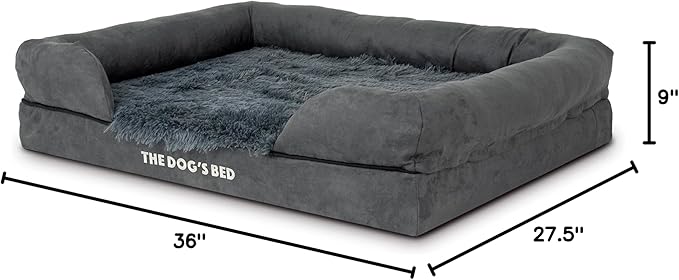 The Dog’s Bed Orthopedic Memory Foam Dog Bed with Bolsters, Fur Fabric, Grey Fur, Large