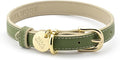 NINA WOOF Copenhagen Leather Dog Collar - Handmade with Vegan Soft Leather Round Padded Collar with Adjustable Buckle for Dogs - Color Olive, Small