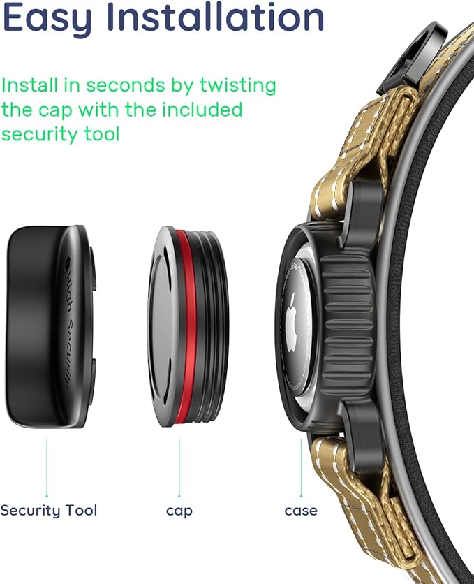 Upgrade Airtag Dog Collar,with IPX8 Waterproof AirTag Holder | Reflective Ultra-Durable | Soft Padded | Lock Buckle | Heavy Duty | Fit Small Medium Large Dogs（Champagne，M(15"～19")）