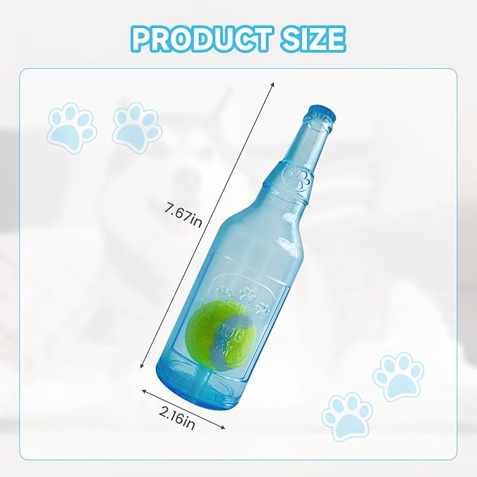 Water Bottle Dog Toy,Dog Toys for Aggressive Chewers,Water Bottle with Tennis Ball,Suitable for Small and Medium Pets to Exercise Outdoors(Blue)