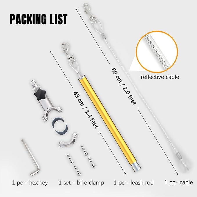 Hands-Free Bicycle Dog Leash for Medium & Large Dogs - 180° Rotating/Fixed Attachment, Shock-Absorbing Spring & Quick-Release Connector, Durable Cycling Leash for Safe, Smooth Rides with Pets (DBL-O)