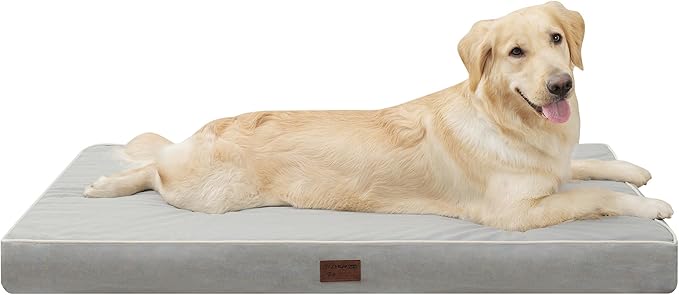 Dog Bed Mats for Large Big Dogs - Orthopedic Dog Pet Bed Thick Egg Foam Crate, Removable Washable Cover, Non-Slip Bottom Durable Dog Crate Bed Mat (Light Grey, XXL(47''x29''x4''))