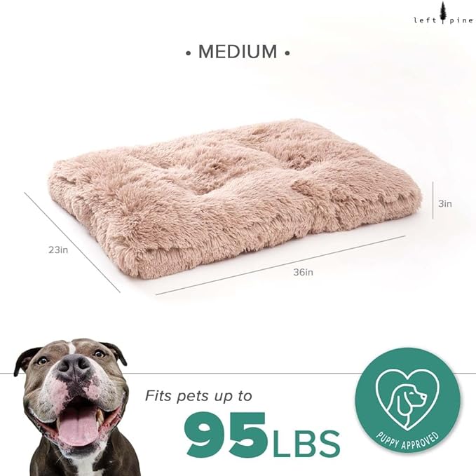 Gusseted Essential Dog Mat, Plush Pet Bed - Deluxe Sleeping Mat for Medium & Large Dogs - Fluffy, Recycled Fiber Filling, Machine Washable, Fits in Crate (Shaggy Tan, Medium)