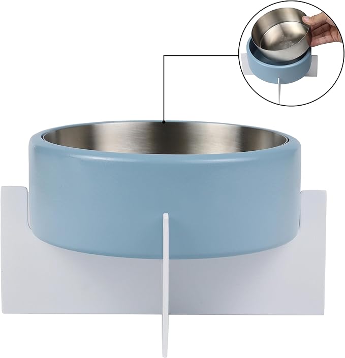 DBL3000C Intersecta Small/Medium Concrete and Stainless Steel Bowl 16oz (2 Cups) with Metal Stand Pet Feeder, Blue/White