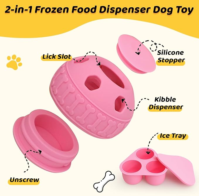IFOYO Frozen Treat Dog Toy Ball for Small to Medium Dogs, Silicone Enrichment Dog Toys to Keep Them Busy, Reduce Anxiety, Puzzle Treat Dispensing Dog Toys for Slow Food Training, Easy to Clean (Pink)