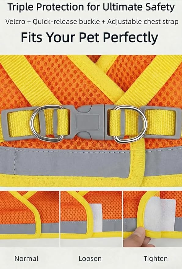 Dog Harness and Leash Set-No Pull No Choke Step-in Pet Harness for All Weather Lightweight Adjustable Cat Harness Breathable Soft Mesh Puppy Vest with Hook & Loop Fastener Buckles D-Rings-Orange-S