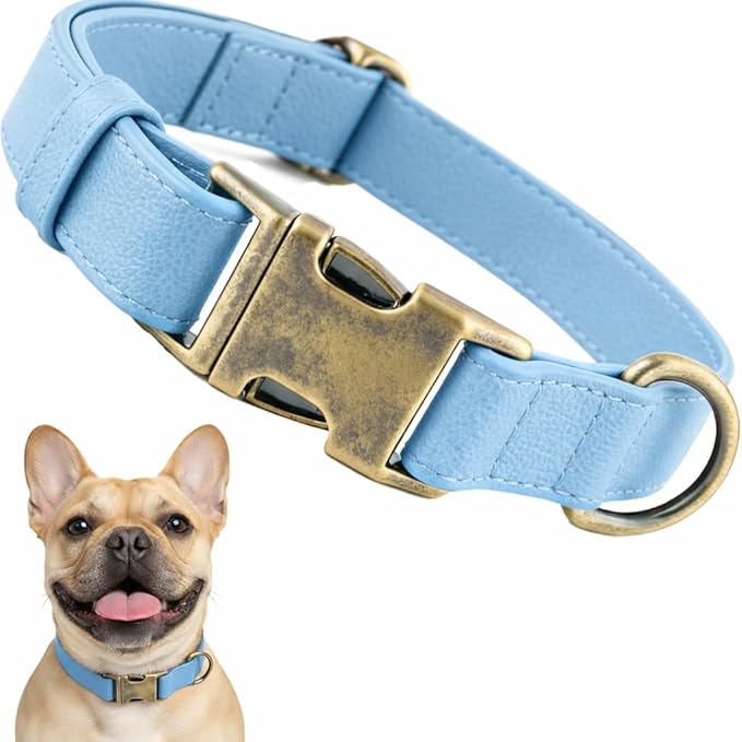 Dog Collars for Small Dogs Silicone Leather Dog Collars Soft Flexible Waterproof Odor-Proof Durable Thick Classic Adjustable Pet Puppy Collar (Blue, Small (9-14" Neck))