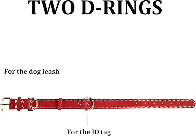 Genuine Leather Dog Collar,Heavy Duty Dog Collar for Small,Medium,Large and Extra Large Dog (XL: 1.4" Wide for 18.6"-25.8" Neck,Dual Stitch - Red)