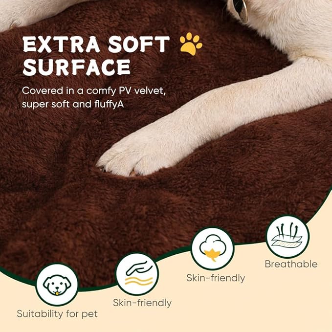 Dog Crate Pad, 42 Inch Machine Washable Plush Dog Crate Mat for Large Dogs, Soft Anti-Slip Kennel Pad & Pet Bed Mat for Metal Crates, Brown