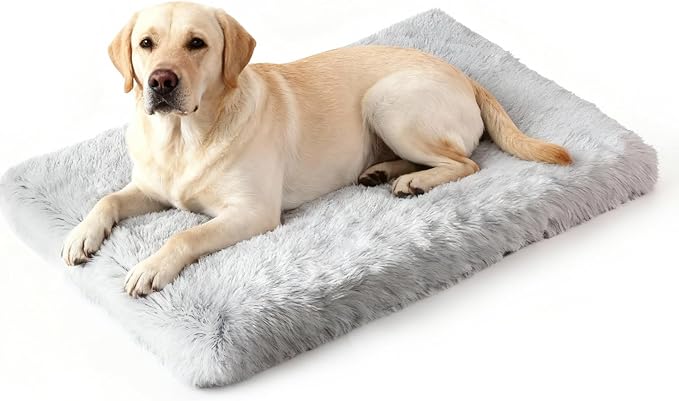 Orthopedic Dog Bed for Large Dogs, Dual-Layer Memory & Egg-Crate Foam, Washable Warm Winter Plush Cover, Waterproof Liner, Non-Slip Bottom, Crate/Kennel Pad, 41 x 27 Inch, Gray
