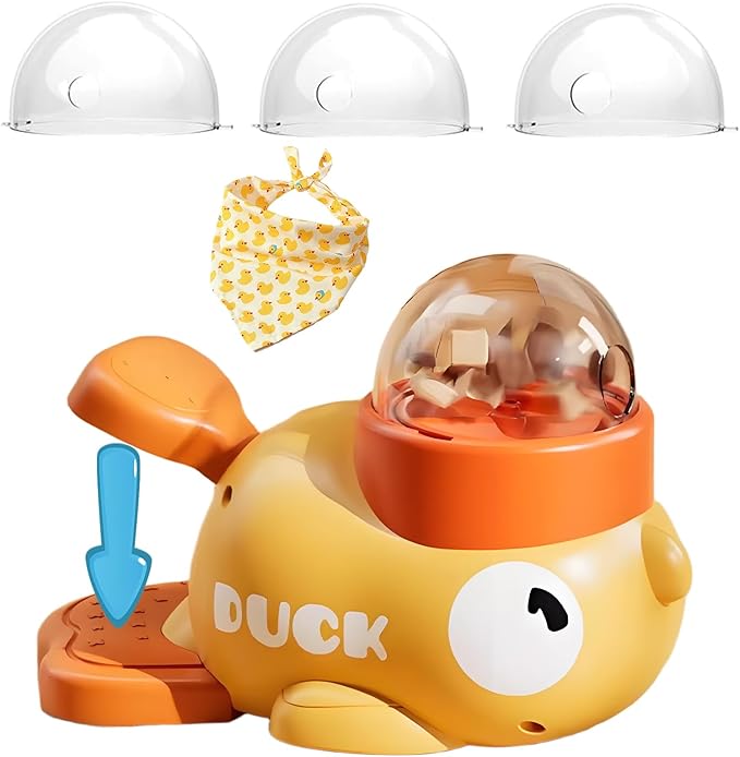 Duck Pet Feeder for Dogs with 3 Lids, Yellow Duck Treat Dispenser Interactive Puzzle Feeder for Dog Cat, Durable Anti-Gulping Slow Feeding Enrichment for Small Medium Pets (Yellow, 1PC)