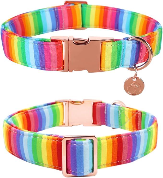 DOGWONG Rainbow Dog Collar with Pretty Bow Tie for LGBT Pride Month - Adjustable and Comfortable Collar for Large Medium Small Dog,L